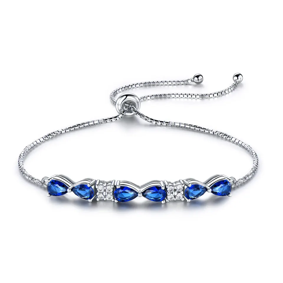 sapphire bracelet UMCHO синий сапфир 925 браслеты из стерлингового серебра для женщин драгоценный камень коробка цепь регулируемый браслет женские рождественские ювелирные изделия - Цвет камня: sapphire bracelet