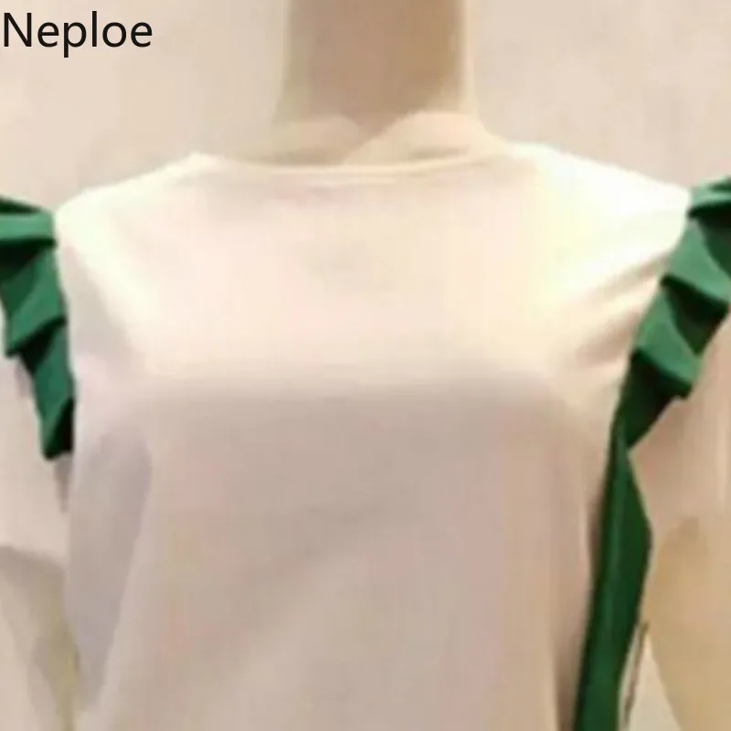 Neploe/Лоскутные женские футболки с оборками Лето 2019 Новое поступление круглым