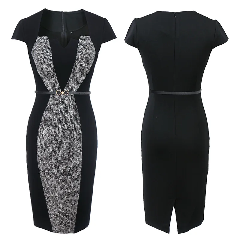 Glamikako Summer 2019 women's dress with square neck long sleeve pencil Slim Work Office Business Casual Party | Женская одежда
