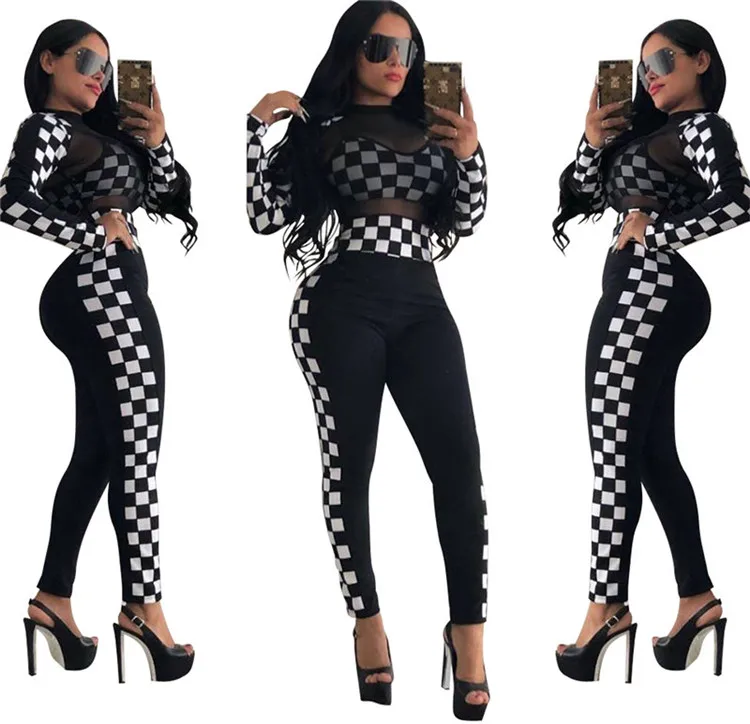 Adogirl Sheer Mesh Patchwork размер клетчатый женский сексуальный комбинезон с высоким воротом с длинным рукавом обтягивающий комбинезон женский гоночный костюм клубный комбинезон