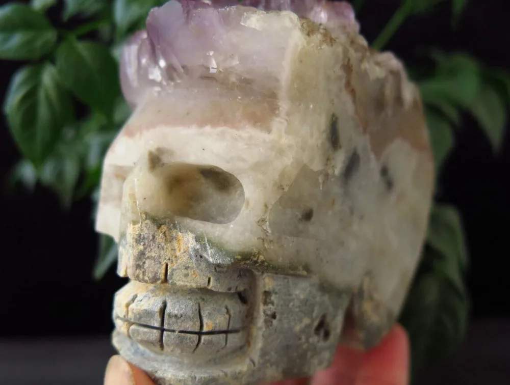 Уникальный натуральный аметистовая Друза резной кварцевый хрустальный череп