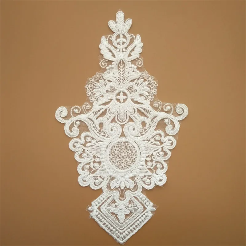 1 шт. Цветочная кружевная нашивка цвета слоновой кости 15х27см вышивка бисером