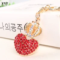 lovely crown red heart keyring rhinestone crystal charm pendant key bag chain women jewelry birthday party delicate gift