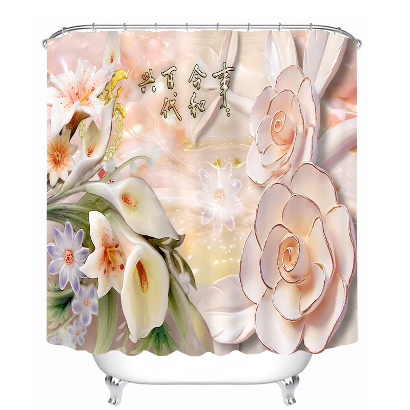 Водонепроницаемые шторы для душа с 3D принтом крючками|flower shower curtain|shower curtainshower