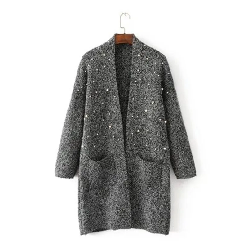 New Fashion 2020 Women's Solid Color Beaded Sweater Cardigan Thick Coat Female Long SW819 |