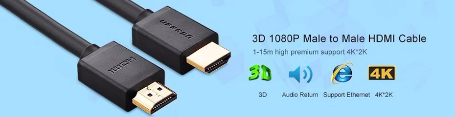 Ugreen HDMI плоский кабель с металлической головкой 1 м 2 м 3 м Папа-папа 1,4 в 3D 1080P Кабо HDMI для ПК HDTV PS3 Xbox appletv