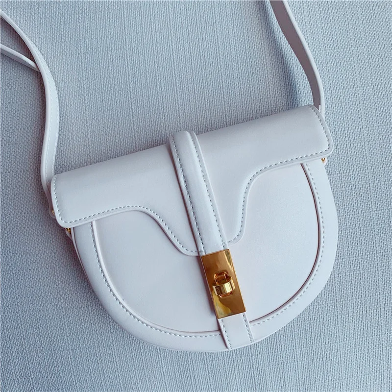 New Saddle bags Top Layer Calfskin Flip Collar Bag Retro Small Trumpet Single Shoulder Oblique Satchel