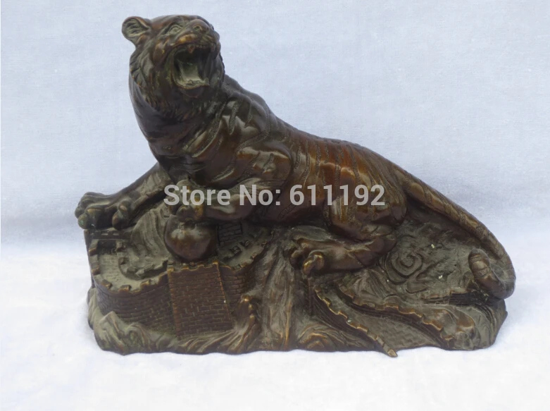 ZSR 9.8 Inch Folk art hand-carved big Tiger sculpture Antique FengShui animal statue Home decoration Metal crafts | Дом и сад