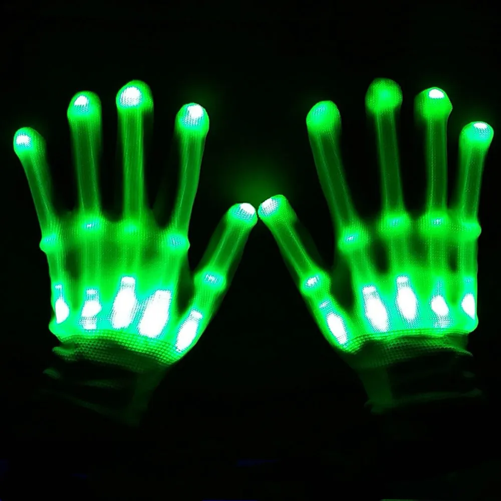 Пара цветные светодиодные перчатки Rave Light Finger Lighting мигающие унисекс скелетная