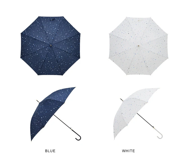 Tiohoh Blue Ink Style Long Umbrella Rain Women Windproof 8K Leather Handle Fashion Paraguas 190T Pongee Golf Umbrella Parasol