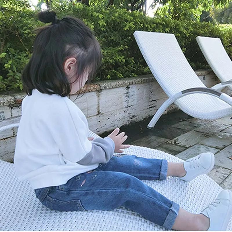 Hzirip Новинка 2017 года Демисезонный Модные джинсы для девочек длинные Брюки Кот