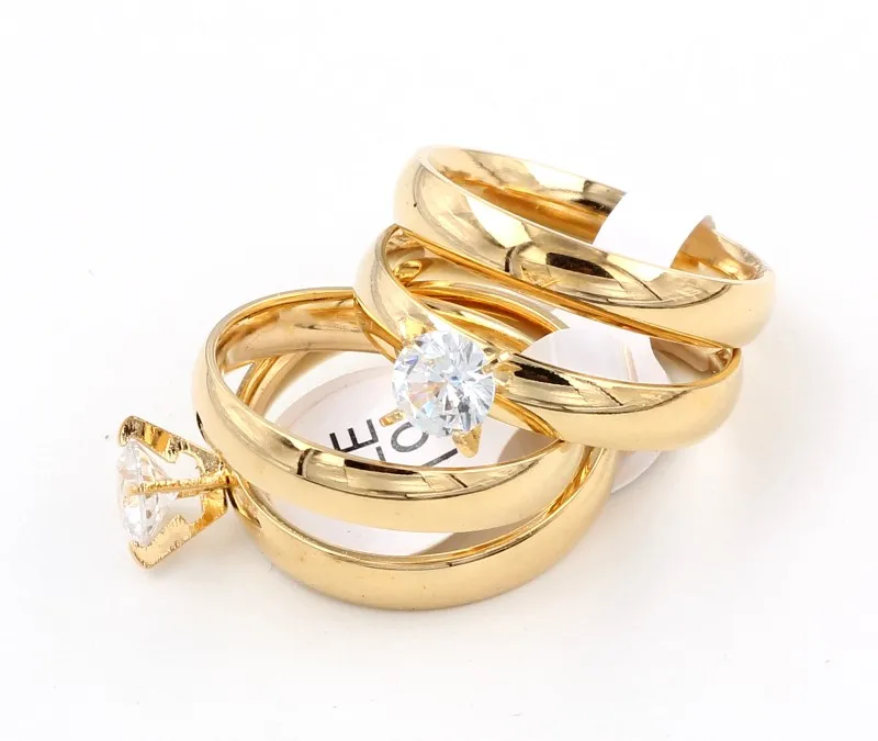 Wholesale Bulk Couple rings Women's 12Sets Gold CZ Stone Husband Birthday Xams Gift Men's Fashion Valentine's Wedding ring |