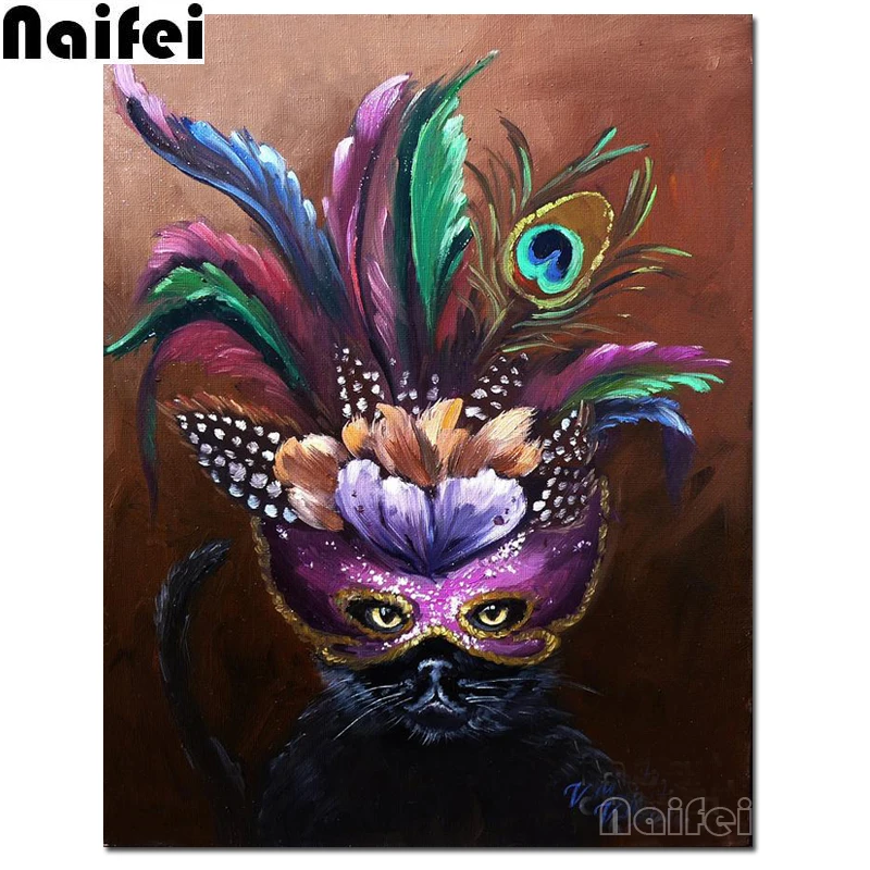 DIY алмазная живопись черный кот с маской картина полная дрель квадрат/круглый