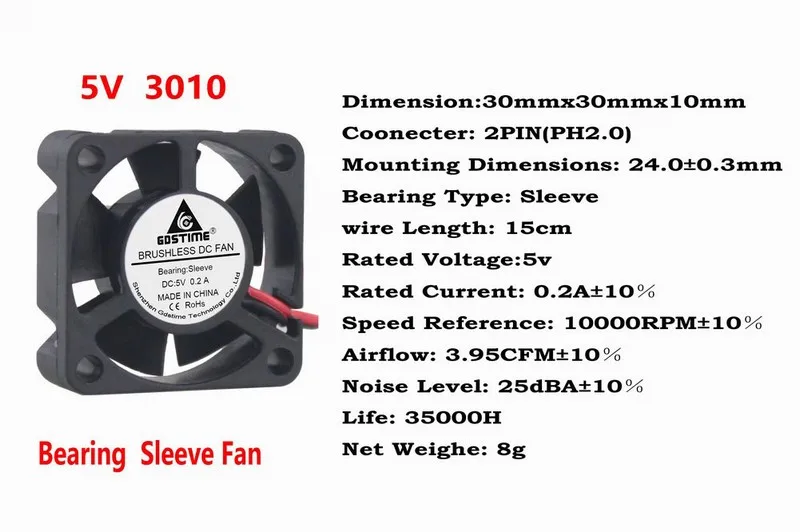 5V Sleeve PH2.0 Gdstime 10 шт. DC 24 в 12 В 5 В 2Pin 30 мм x 10 мм двойной шарикоподшипник 30x30x10 мм 2,54 2,0 Dupont 3 см маленький Бесщеточный вентилятор охлаждения 3010 - Цвет лезвия: 5V Sleeve PH2.0