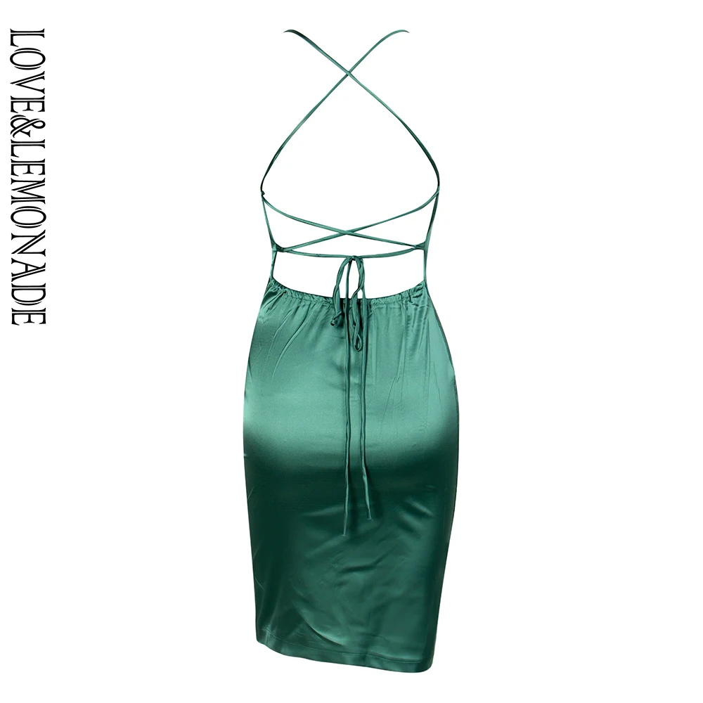 Женское мини платье LOVE & LEMONADE зеленое из светоотражающей искусственной шелковой
