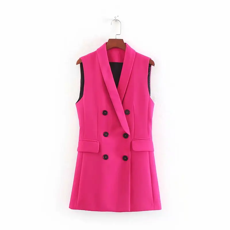 2019 Женская модная двубортная жилетка без рукавов Повседневная офисная верхняя