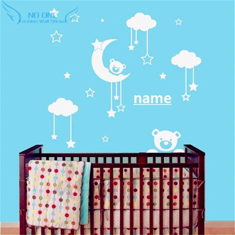 Персонализированные Имя милая с принтом плюшевого медвежонка Луны звезд стены