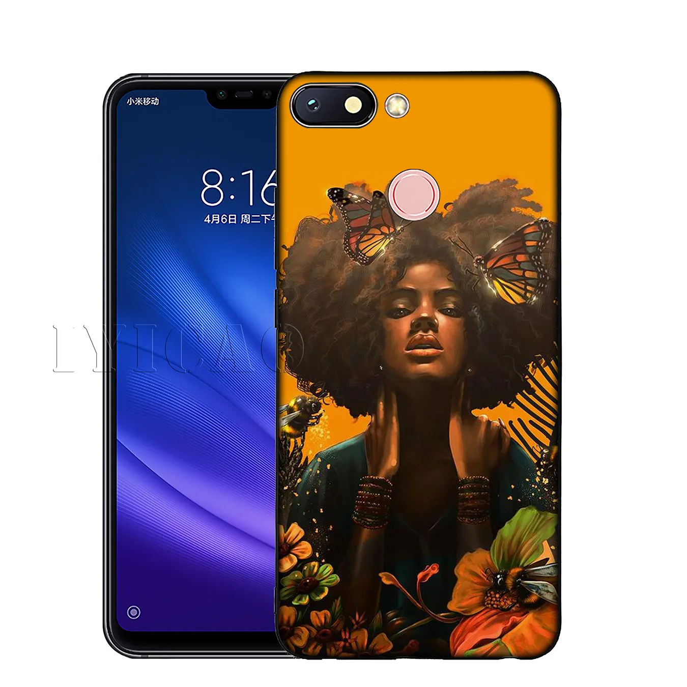IYICAO African Girls Soft Silicone Phone Case for Xiaomi Redmi K30 K20 8A 7A 6A 5A S2 GO Note 8 8T 7 5 6 Pro Black TPU Cover |