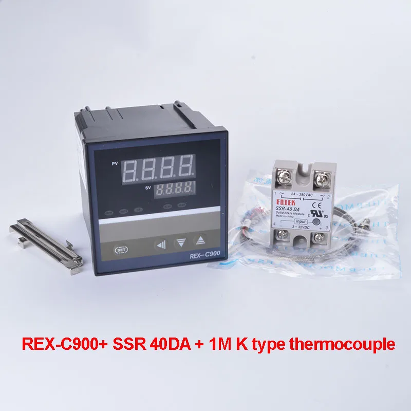 without Heat Sink Цифровой PID контроллер температуры REX-C900 REX C900 термостат ssr выход+ 40DA SSR реле+ K термопара 1 м Зонд RKC - Цвет: without Heat Sink