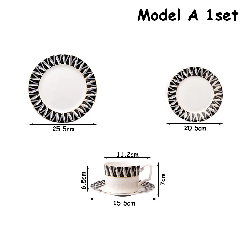 Model A 1set Набор керамической посуды, поднос, кофейная чашка, столовые приборы, набор тарелок с золотым краем, набор глубокой посуды, кухонная утварь, деликатная посуда, блюдо для еды - Цвет: Model A 1set