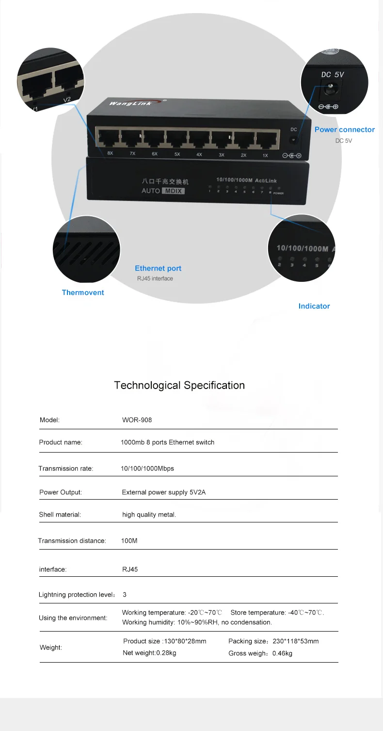 Wanglink гигабитный ethernet коммутатор 8 портов гигабитный коммутатор ethernet коммутатор