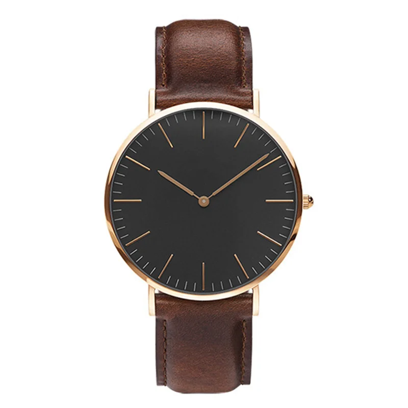 brown leather rose Топ бренд супер крутые полностью черные мужские часы мужские повседневные Бизнес Кварцевые часы Montre Homme Relogio Masculino Relojes Hombre - Цвет: brown leather rose