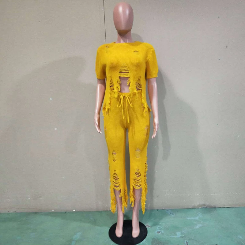 Желтый сексуальный женский комплект 2 шт. комбинезон с коротким рукавом