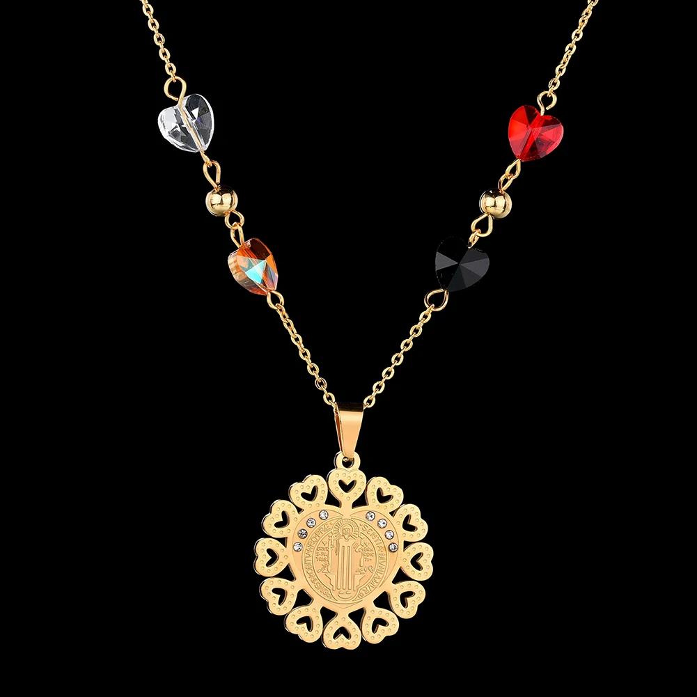 Женская мода горный хрусталь сердце Иисуса ожерелье из нержавеющей стали