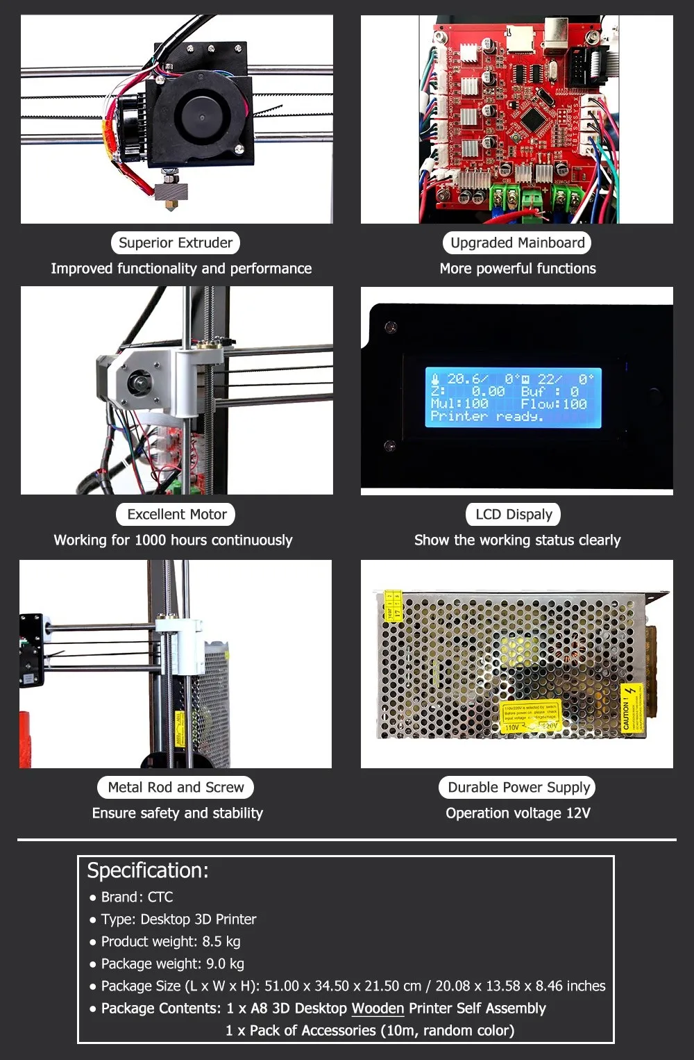 A8 W5 3d принтер Reprap Prusa i3 DIY MK8 ЖК-принтер 3d Drucker Impressora Imprimante Resume power Failed Printing