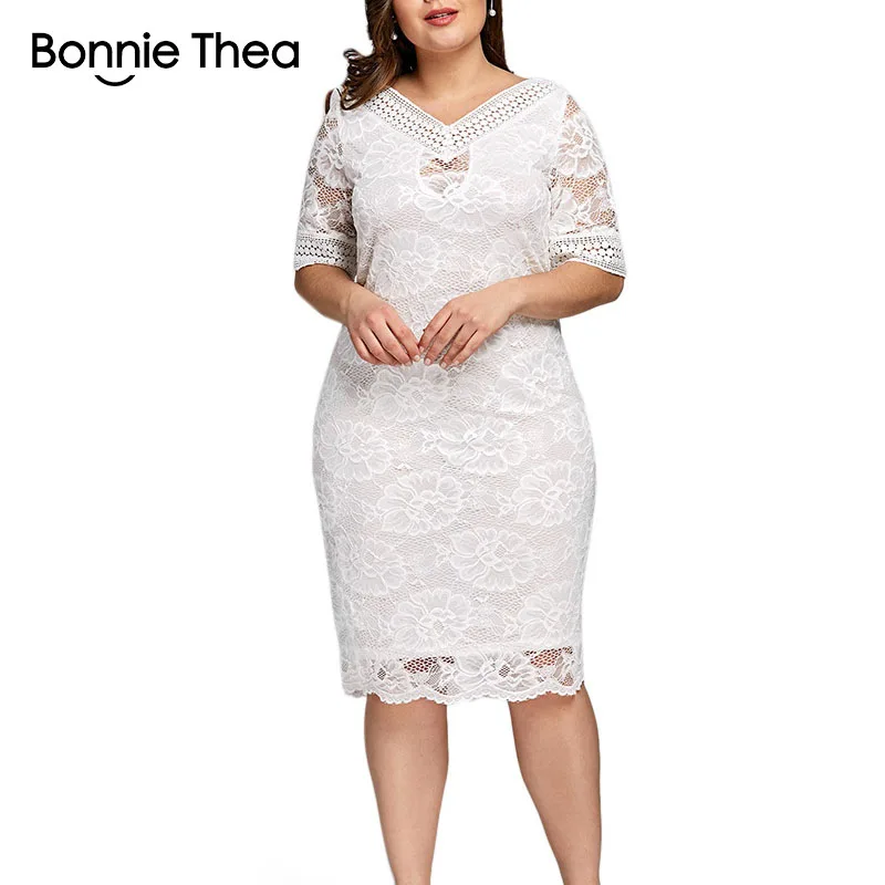 Женское кружевное платье Bonnie thea Белое Облегающее большого размера для вечерние
