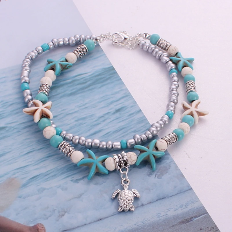 Elegant Bohemia Multi/Single Layer Sea Star Anklets Boho Girls Turtle Pendent Anklet Handmade Foot Chain Women Ankle | Украшения и