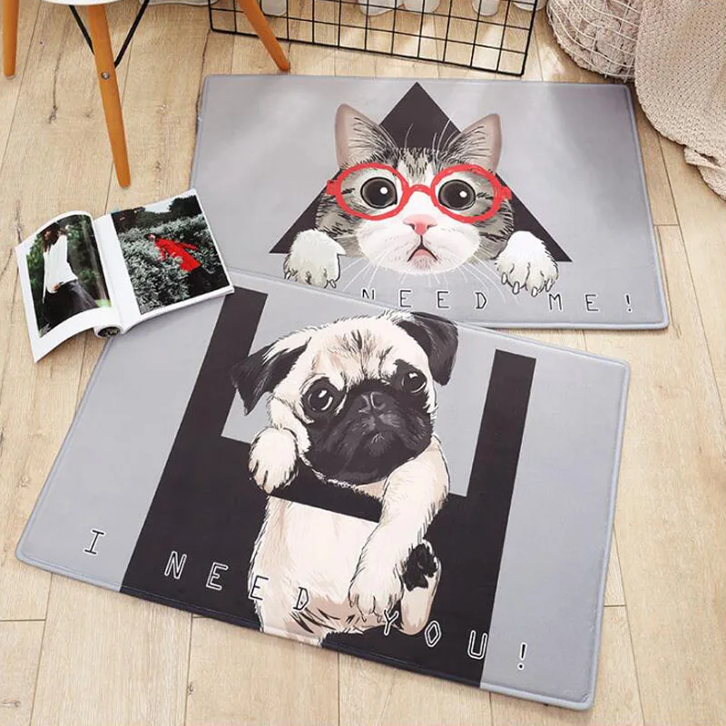 Cartoon Soft Floor Mat Meow Kitty Dog Design Finished Carpet Hallway Kitchen Bathroom Mats | Дом и сад
