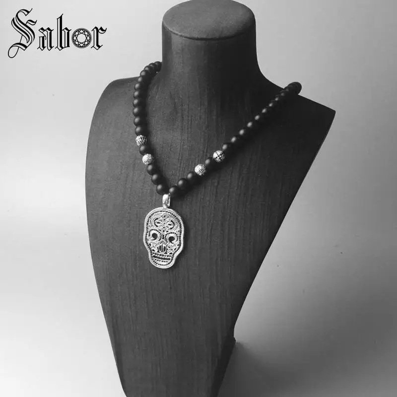 Длинная цепочка большое ожерелье кулон в виде черепа крест бусины модные