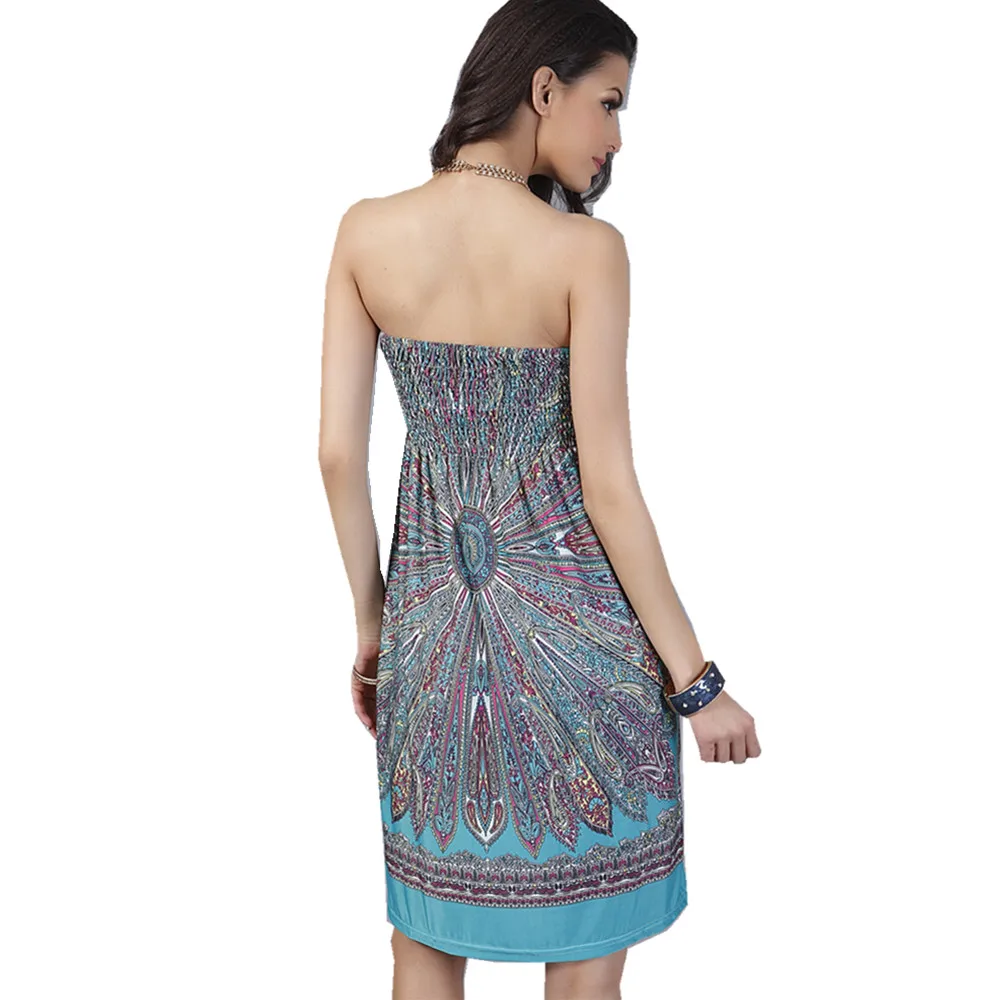 Женское платье без бретелек мягкое пляжное в богемном стиле с принтом весна