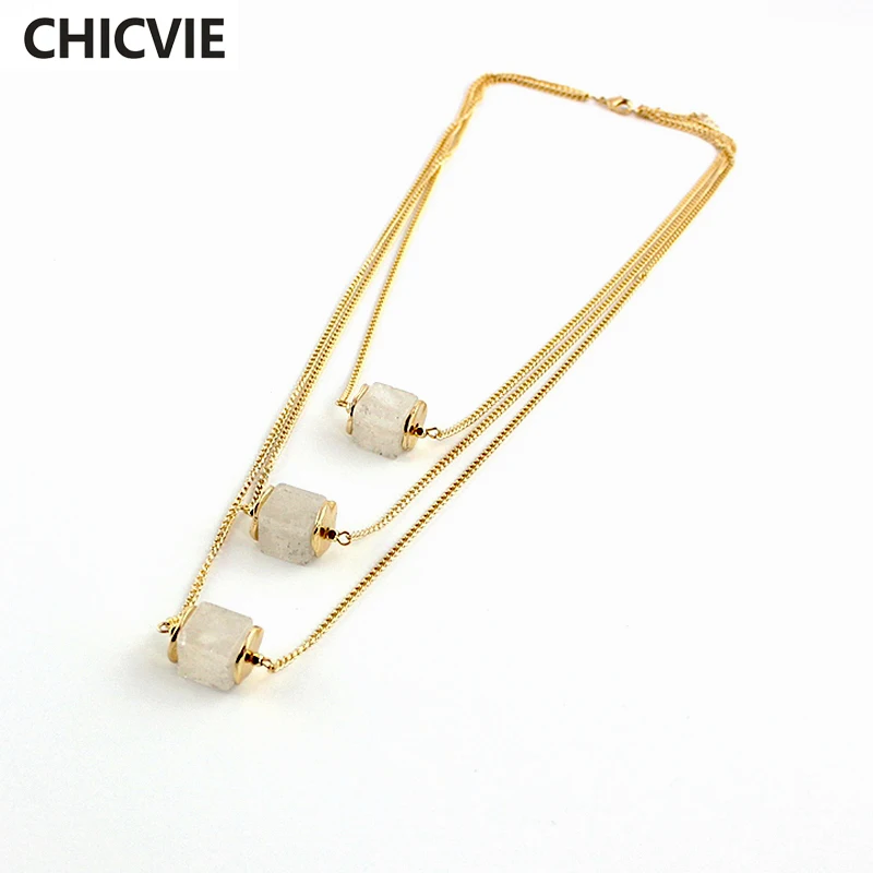 

CHICVIE Gold Color Chain White Natural Stone Necklaces for Women Statement Multilayer Necklace Amazing Jewelry SNE160066