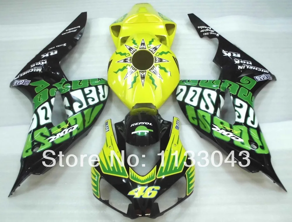 

100%Fit injection Fairings for HONDA CBR1000 06 07 CBR1000 RR 2006 2007 CBR 1000RR 06 07 fairing kits green black Freecustom