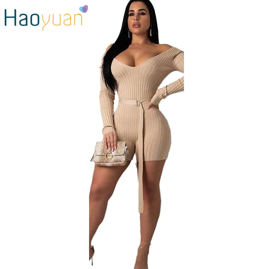 HAOYUAN сексуальный облегающий Женский Игровой костюм Фестивальная одежда осенний Подпоясанный с длинным рукавом Уличная комбинезон клубный праздничный комбинезон