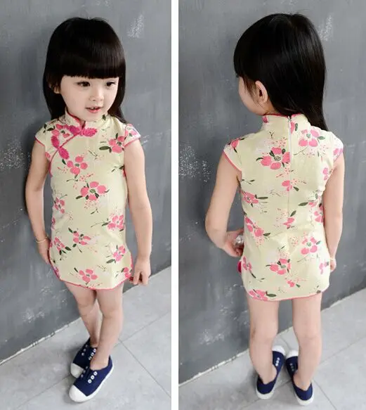 2-8T Cotton Girl Dress Trendy Kids Baby Girls Green short Sleeve Chinese Cheongsam Spring Autumn Clothes Hot 2015 | Детская одежда и