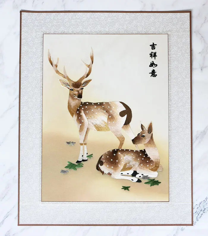 Вышивка Сучжоу вышивка ручной работы декоративные картины олень цветок рамка в