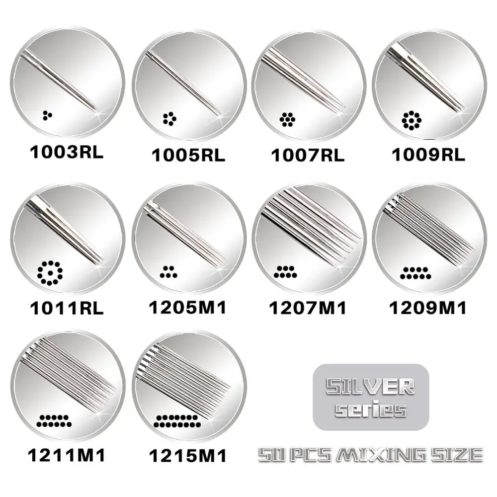 Одноразовые тату иглы разных размеров серебряная серия стерилизованные длинные