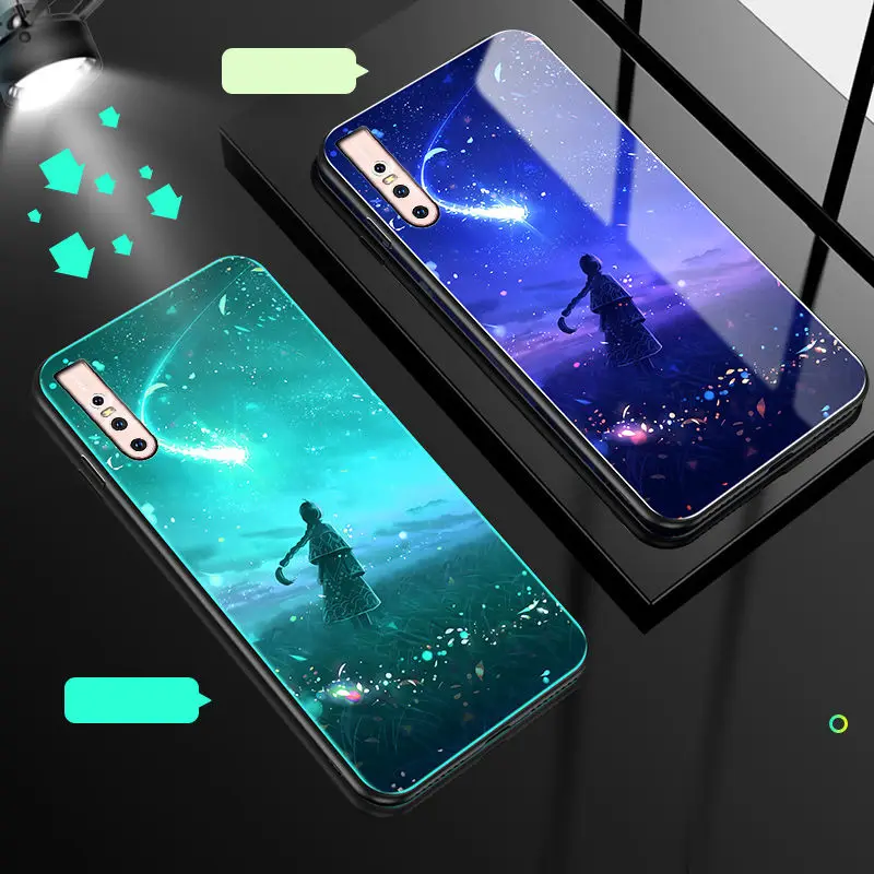 I Светящийся чехол для телефона vivo V15 Pro Чехол светящийся закаленное стекло задняя крышка для vivo V15 Pro S1 Pro чехол силиконовый чехол - Цвет: I