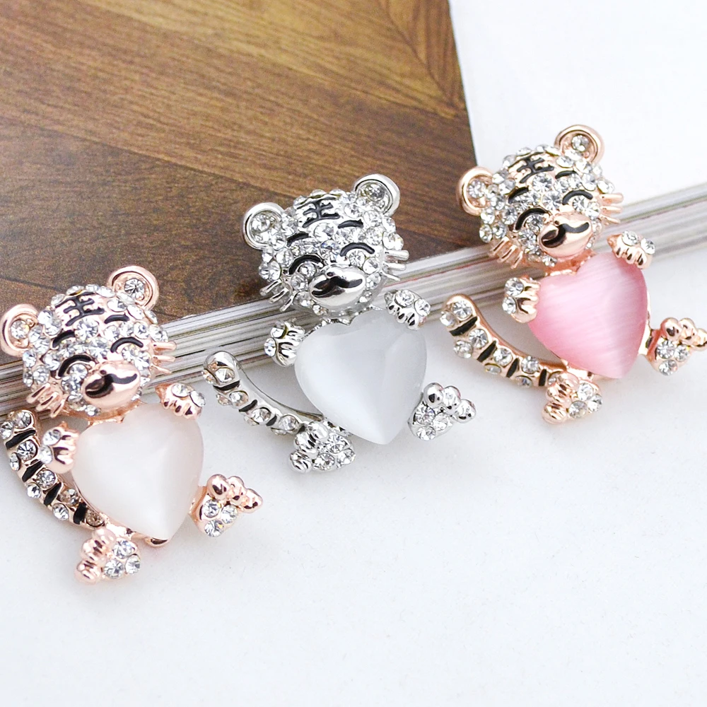 Красивая брошь B101 с тигром для женщин цвет золото и серебро бриллианты ювелирные