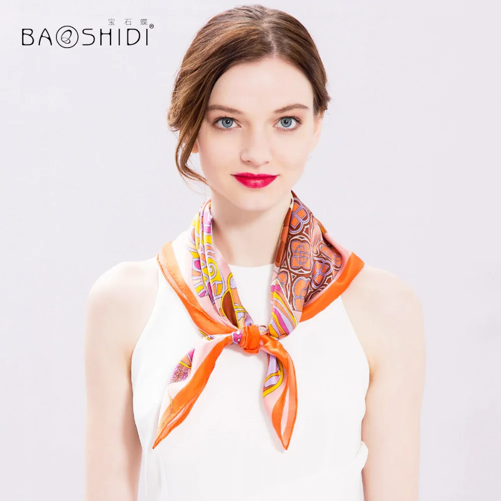 Шелковый платок [BAOSHIDI] для женщин, мини-квадрат, модные шарфы на шею, роскошный бренд, платочки весенне-летнего сезона для леди.