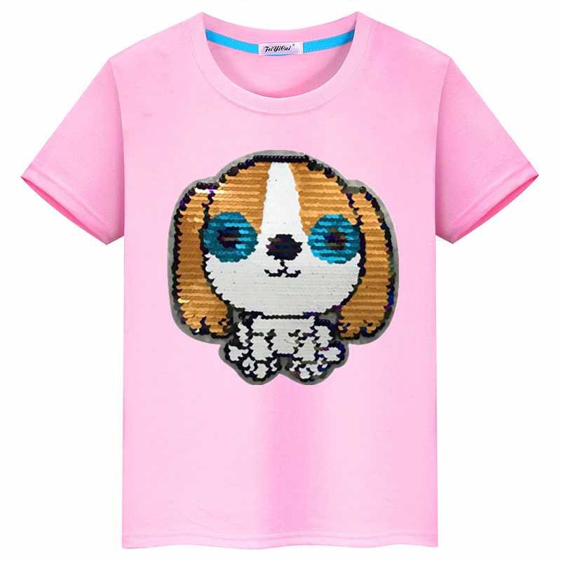 Детская одежда с рисунком собаки из мультфильма хлопковая Футболка блестками