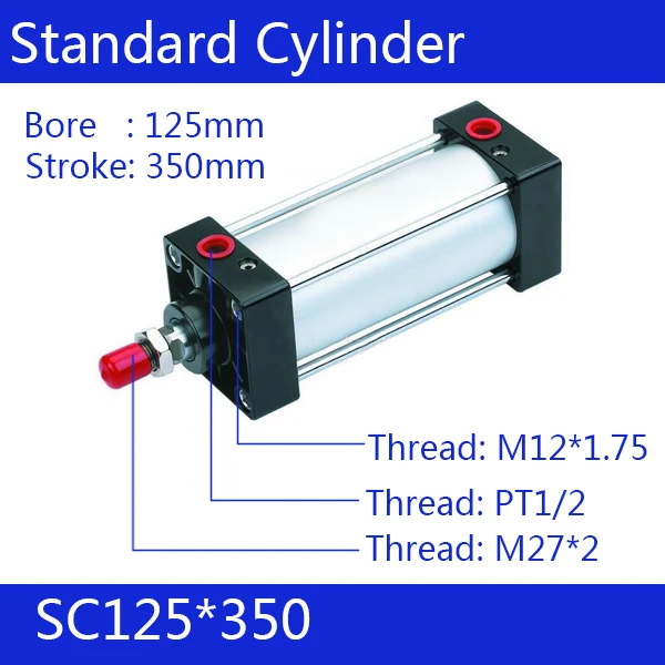 

SC125*350 Standard air cylinders valve 125mm bore 350mm stroke single rod double acting pneumatic cylinder