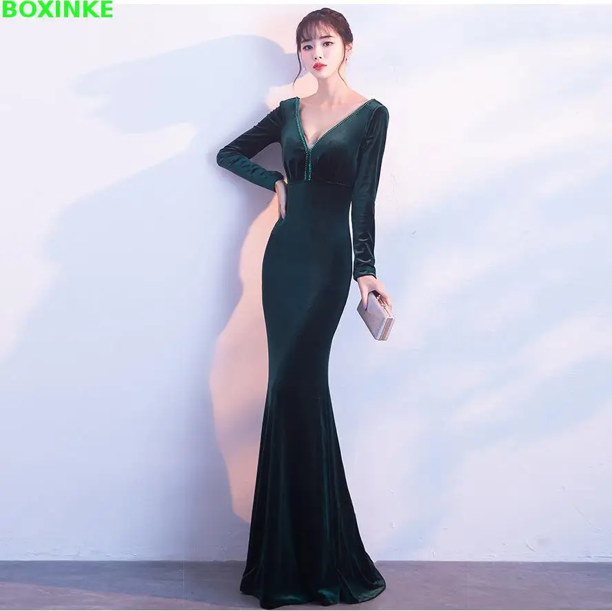 

Vadim Limited Solid Lanon Cotton Office Dress Plus Size Robe New Women's Dance Night Club Autumn Velvet Repair Fish Tail