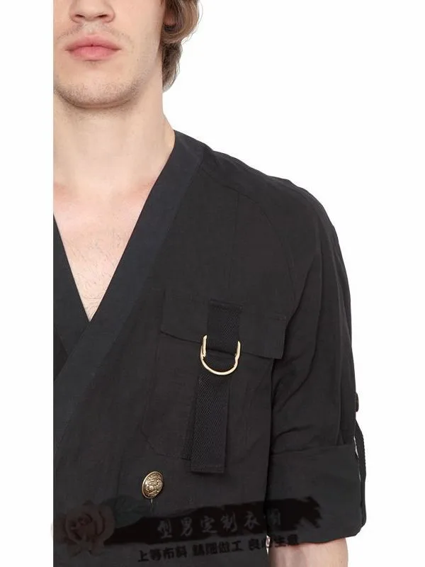 Женская! 2018 модная мужская двубортная жидкая рубашка с коротким рукавом Тонкая