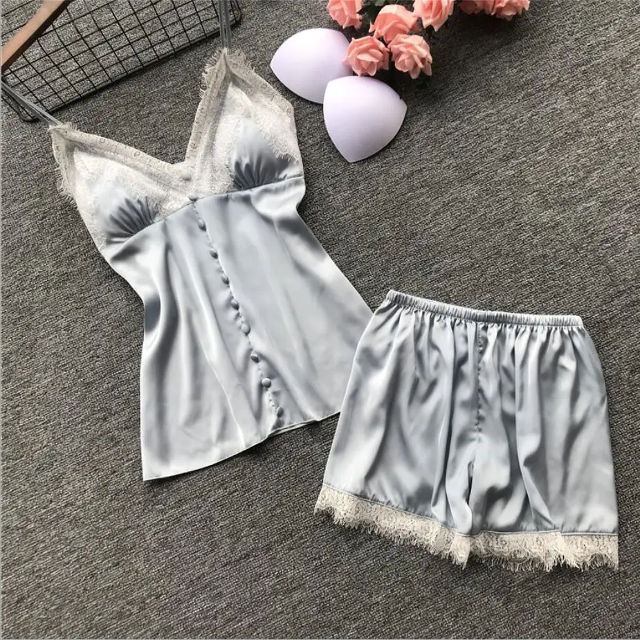 Женские пижамные комплекты шорты сексуальные атласные летние пижамы женские