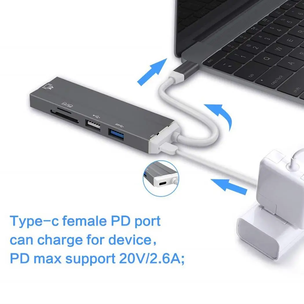 Type-C Hub Six-in-one Type C to HDMI USB with TF/SD Card Reader Support PD Charging | Электроника