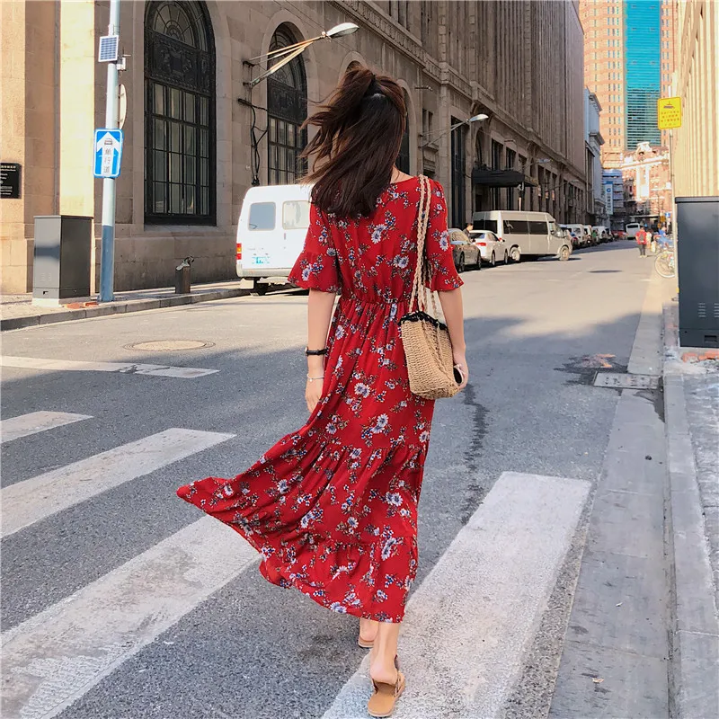 Женское винтажное платье элегантное шифоновое с принтом летнее пляжное модель